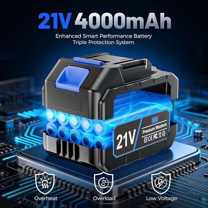5000 PSI Cordless Pressure Washer with 4.0Ah Battery | Foam Cannon Included, 6-in-1 Nozzle, Car Washing, Patio Rinsing, Fence Cleaning, Deck Care