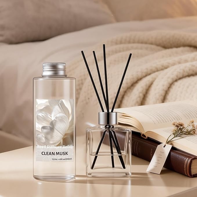 STRN Reed Diffuser Oil Refill, Clean Musk Scented Diffuser with Stick 200ML | Summer Long-Lasting Fragrance for Living Room, Bedroom, Office, Home Décor