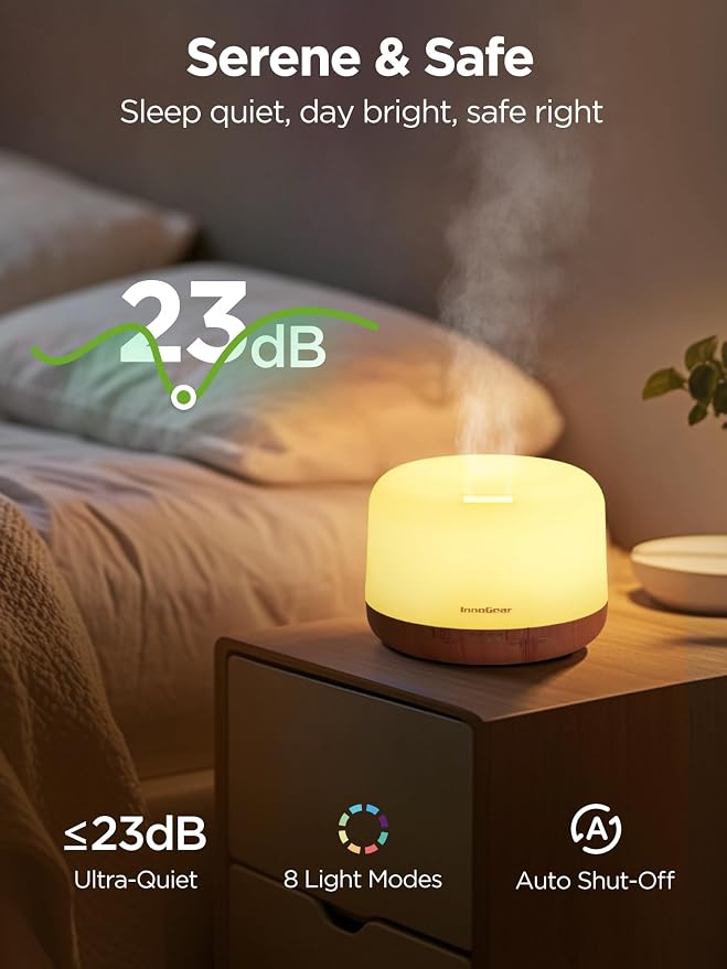 InnoGear 500ml Aromatherapy Diffuser for Home 10 Essential Oil Set, Yellow | Gift Set, Remote Control, Automatic Shut-Off, 4 Timers, Quiet, Run up to 18hrs, Cool Mist Humidifier, Large Room, Easy to Use