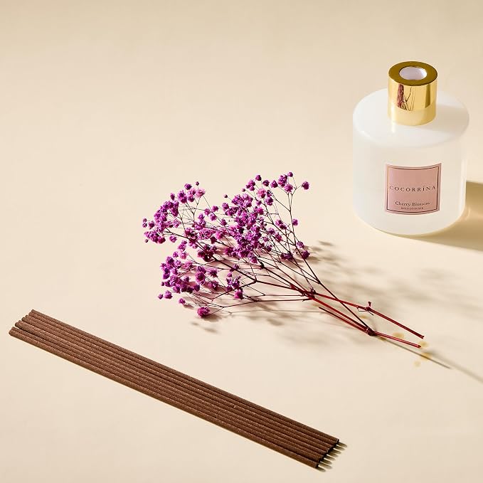 Reed Diffuser - Cherry Blossom 17 Fl.oz Reed Diffuser with 8 Sticks Scented Diffuser with Preserved Flowers for Bathroom Home Decor