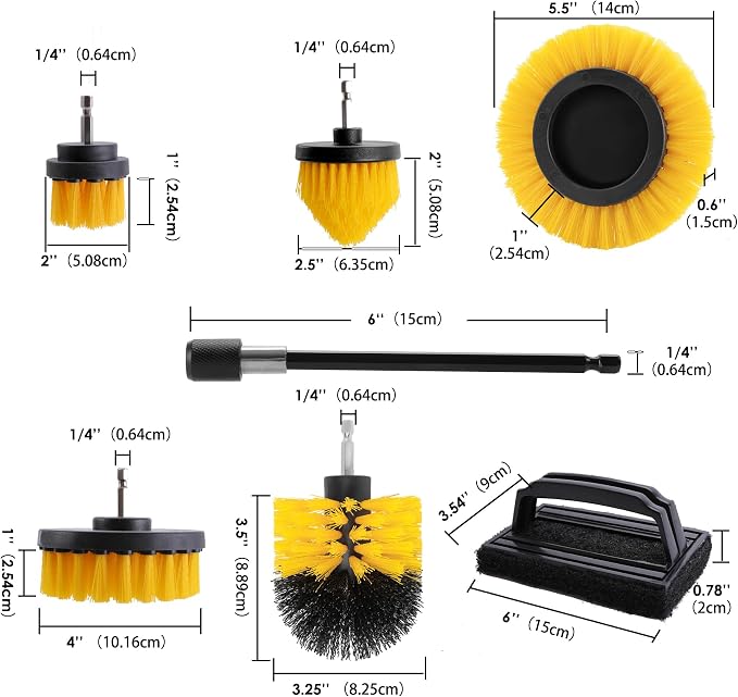 7 Piece BBQ Grill Cleaning Brush Ultra Stiff Drill Powered Cleaning Brushes Nylon Safe Bristle BBQ Grill Rust Remover Gift for Dad Grill Cleaner for Outdoor Grill (Yellow)