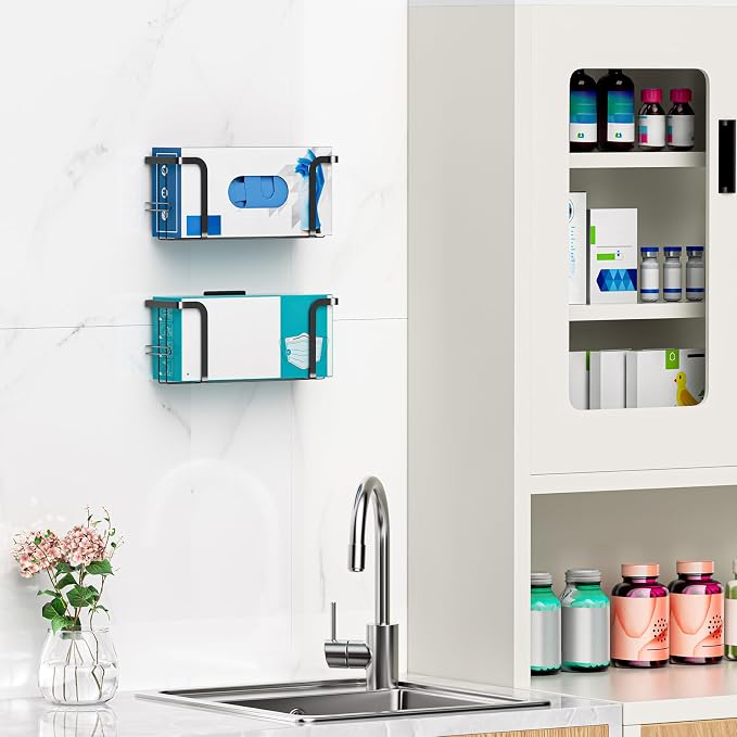 Glove Box Holder for Wall Mount, Glove Dispenser | Rubber Glove Holder, Medical Gloves Organizer Storage, Tissue Box Holder, Disposable Latex Glove Box Rack for Lab, Kitchen