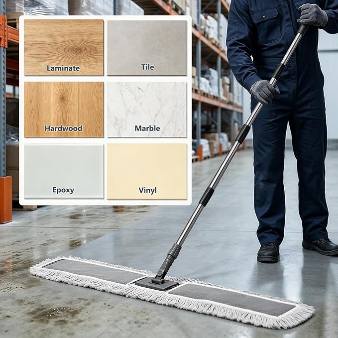 Masthome Commercial Dust Mop, 39" Microfiber Floor Mop with 64" Adjustable Handle, Total 2 Reusable Pads, 360° Swivel Wet Dry Mops for Hardwood Tile Marble Laminate Home Hotel Office Warehouse