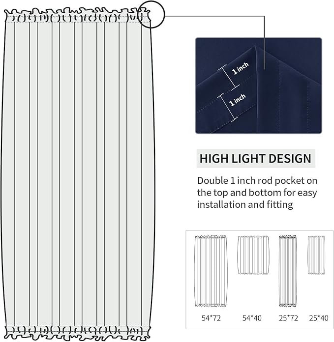 DWCN French Door Curtains – Rod Pocket Thermal Blackout Curtain for Doors with Glass Window, Kitchen and Patio Doors for Privacy, 54 X 72 Inches Long, 1 Curtain Panel with Tieback, Navy Blue