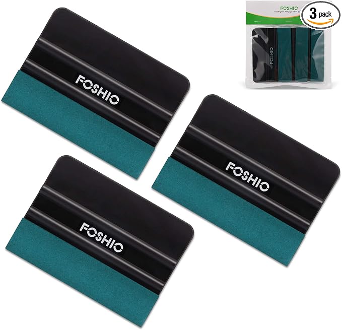 FOSHIO Vinyl Wrap Squeegee 4 Inch with Micro Fiber Suede Felt Edge, Scraper for Window Tinting, Sign Making and Sticker Wrap Application Tools, Pack of 3 Black Felt Squeegee for Vinyl