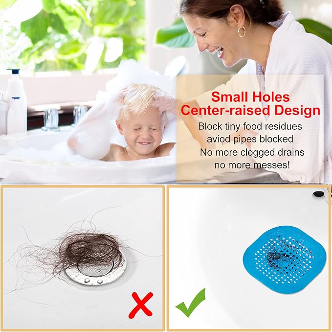 Bovinde Hair Drain Catcher,Square Cover for Shower 2 Pack (Blue) | Drainer Cover Silicone Hair Stopper with Suction Cups,Protector Accessories,Easy to Install Suit for Bathroom,Bathtub,Sink