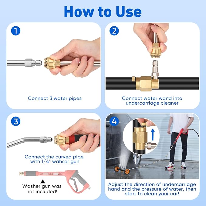 2-in-1 16'' Undercarriage Pressure Washer Water Broom, 4000PSI Cleaner | 4 Replaceable Nozzles Under Car Pressure Washer Attachment with 3 Pieces Extension Wand&Hub Brusher for Surface Power Washer