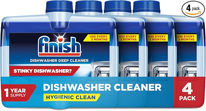 Finish Dishwasher Cleaner Liquid, Deep Cleans Hidden Grease & Limescale, Fights Odors & helps maintain Performance, 1 Year Supply, 8.45oz, 4 Bottle