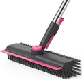 AIR U+ Floor Scrub Brush with Long Handle, 3-in-1 Rotating Head & Squeegee | Stiff Dual-Sided Bristles for Shower, Bathroom, Kitchen and Patio, 30–50 In Handle for Easier Stand-Up Cleaning, Gray & Pink