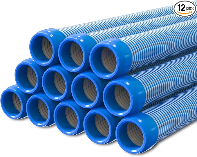 Poolvio Pool Vacuum Hose 40 Feet (12 x 40 Inch), 1.5 Inch Cuffs, Compatible with Most Inground Pool Automatic Cleaners, Blue