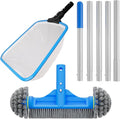 TidyMister 3PCS Pool Cleaning Kit - 12.5'' Pool Brush Round & 11'' Pool Skimmer Net Fine Mesh & 5.7 Feet Thick Aluminum Pole 5-Segment, for Above Ground & Inground Pools Ponds