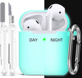 R-fun for AirPods 1/2 Case, Soft Silicone Protective Cover with Keychain and Cleaning Pen, Compatible with AirPods 2nd/1st Generation (2016/2019), Full Drop Protection Cover, Glow Blue
