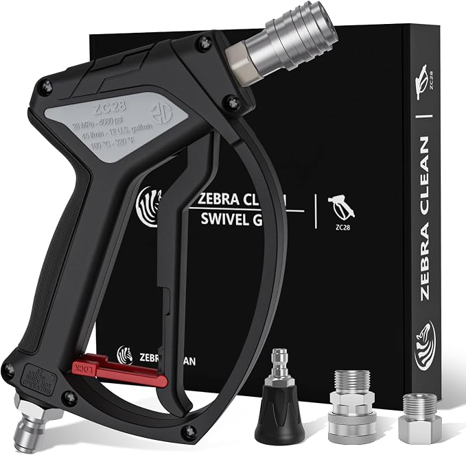 Short Pressure Washer Gun, Swivel Power Washer Gun 4060 PSI, Stubby Pressure Washer Gun with 3/8" Smooth & 1/4" Quick Connector Coupler Compatible with Hose Foam Cannon Car Wash Foam Gun（Black Grey）