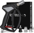 Short Pressure Washer Gun, Swivel Power Washer Gun 4060 PSI, Stubby Pressure Washer Gun with 3/8" Smooth & 1/4" Quick Connector Coupler Compatible with Hose Foam Cannon Car Wash Foam Gun（Black Grey）