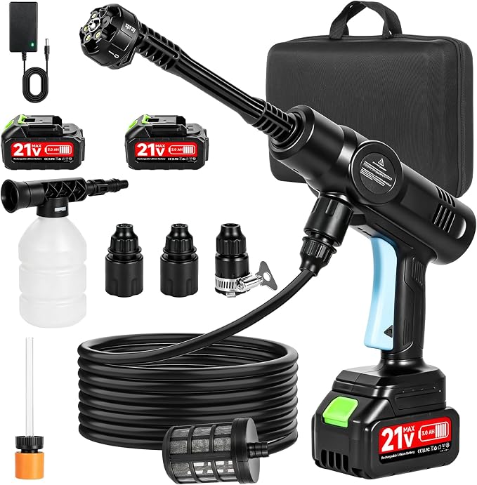 Cordless Portable Washer, Handheld Washer, Battery Operated Washer with 5M Elastic Hose for Car Home with Storage Box 80bar
