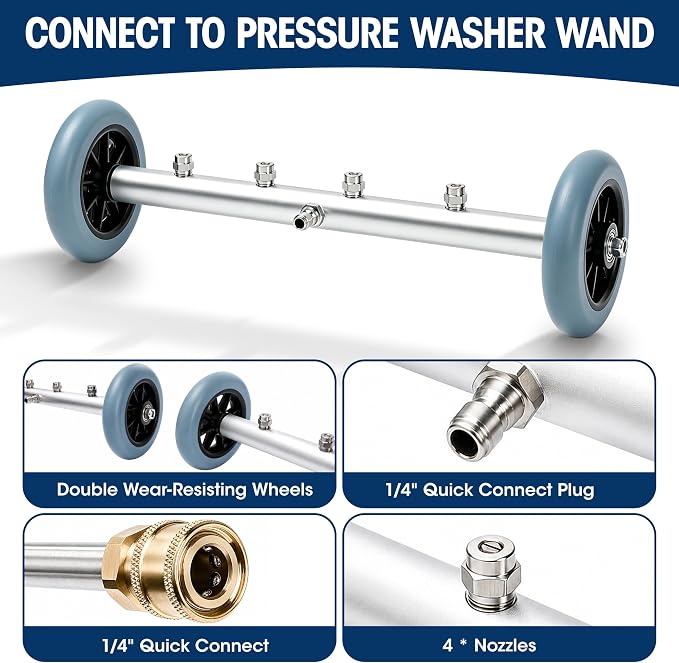 16 Inch Undercarriage Pressure Washer Attachment, Pressure Washer Undercarriage Cleaner, Under Car Washer Attachment with 3 Extension Wand, 4000 PSI