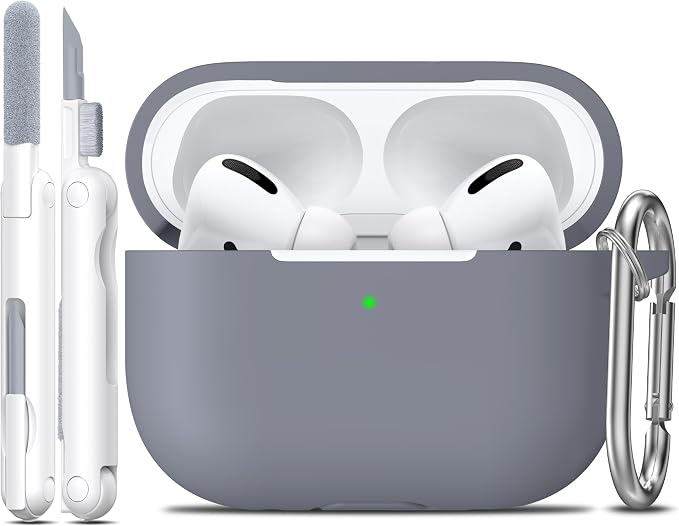 R-fun for AirPods Pro 2 Case, Soft Silicone Protective Cover with Keychain and Cleaning Pen, Compatible with AirPods Pro 2nd/1st Generation, Supports Wireless Charging, Pebble