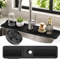 24x5.5 Inch Silicone Faucet Mat for Kitchen Sink - Kitchen Sink Splash Guard with FREE Rubber Drain Insert, Faucet Guard Draining Mat & Sink Water Splash Guard (Black)
