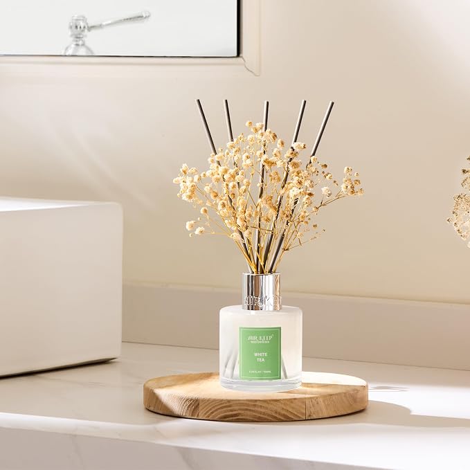 Reed Diffuser Set,3.38 fl oz (100 ml) - White Tea Oil Diffusers with 8 Reed Sticks, Home Fragrance Reed Diffuser for Bathroom Shelf Decor