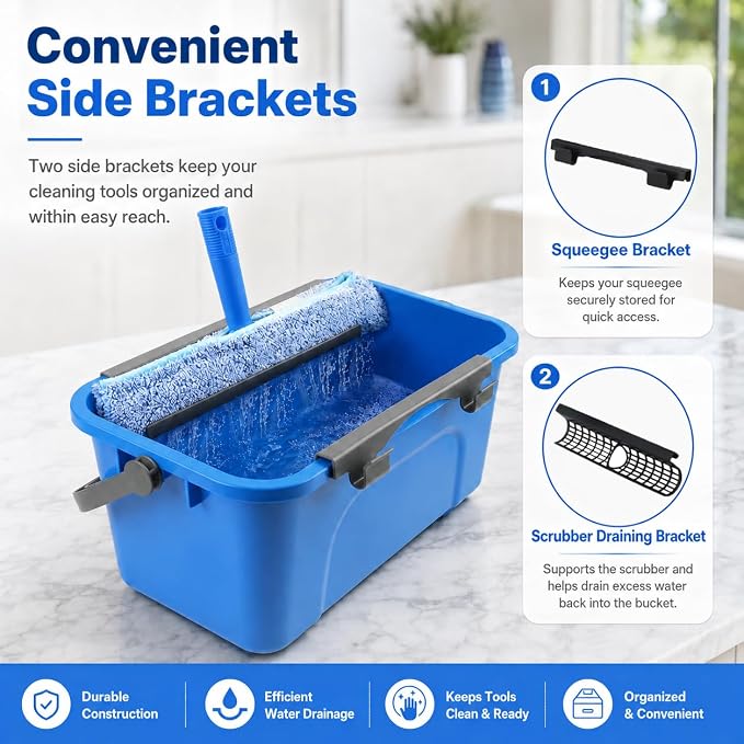 Professional Window Cleaning Kit with 76" Pole,Bucket 3 Gallon,Streak-Free | Includes14"Silicone Squeegee,Microfiber Scrubber,Towel Window Washing for Home, Outdoor, Car & Commercial Use