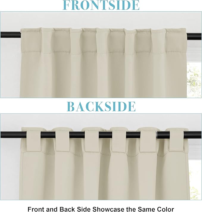 RYB HOME Room Darkening Curtains 2 Panels Set, Energy Efficient Privacy Drapes Back Tabs Small Wondow Shades for Basement Bathroom Kids' Room, 42-inch Wide by 63-inch Long, Beige