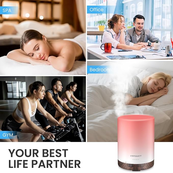 URPOWER 300mL Essential Oil Diffuser Ultrasonic Aromatherapy Diffuser | Enjoy Ultrasonic Mist, Auto-off Protection, 7-Color Night Light & Timer Options for Comfortable Daily Aromatherapy