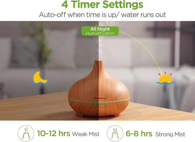 InnoGear 400ml Aromatherapy Essential Oil Diffuser 10 Oils Gift Set, Yellow | Cool Mist Humidifier, Essential Oils, Ultrasonic, 4 Timers, Run up to 12hrs, Large Room, Home, Automatic Shut-Off, Quiet