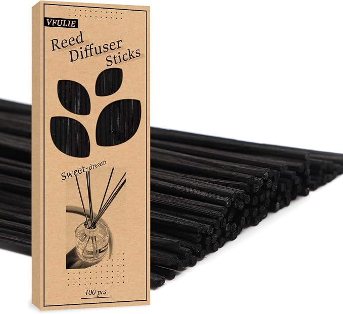 VFULIE 100PCS Reed Diffuser Sticks, Refill Replacement for Aroma Fragranc (100, Black)