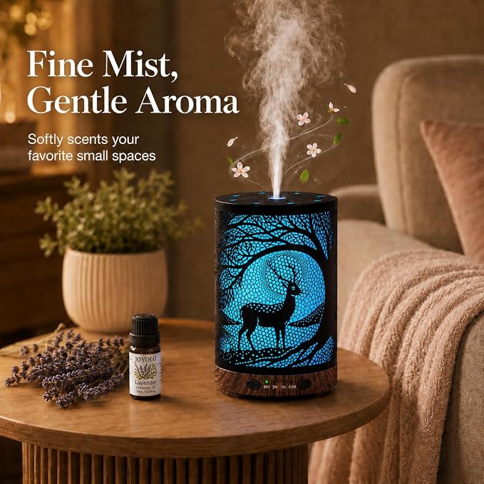 Essential Oil Diffuser, 120 ml Aromatherapy Diffuser with 7 Color Lights, Auto Shut-Off and 4 Timer Settings, Ultrasonic Cool Mist Diffuser for Home Room Office (Twilight Deer)