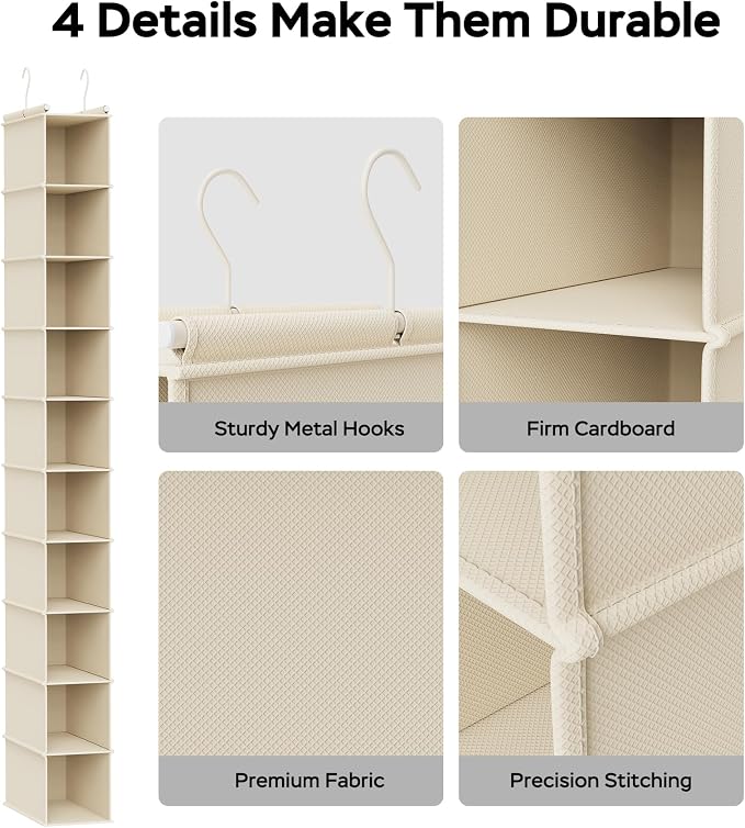 MAX Houser 10 Tier Foldable Hanging Shoe Organizer, Hanging Shoe Storage Shelf, Beige
