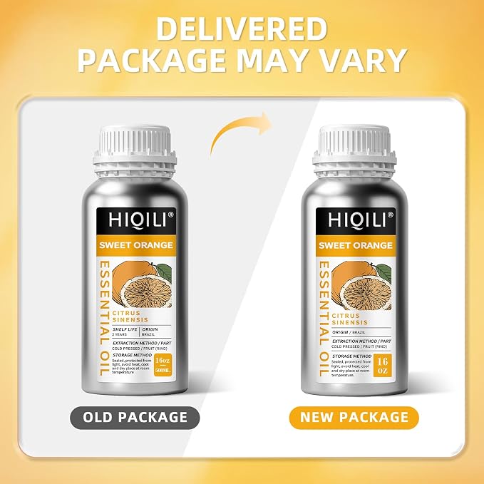HIQILI Sweet Orange Essential Oil Large Capacity for Skin Care & Diffusers | Air Freshening & Space Cleaning for DIY Studio, Spa, Hotel & Household Stock, Mall, Beauty Salon - 500mL / 16 fl oz