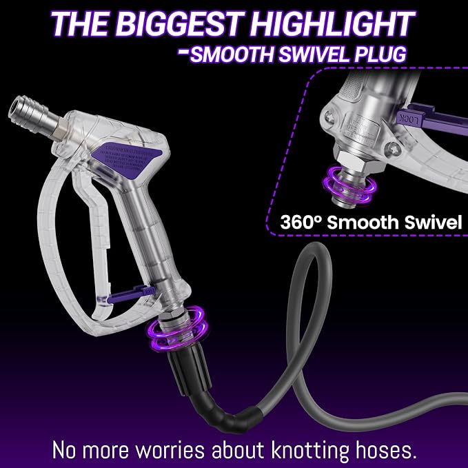Short Pressure Washer Gun, Swivel Power Washer Gun 4060 PSI, Stubby Pressure Washer Gun with 3/8" Smooth & 1/4" Quick Connector Coupler Compatible with Hose Foam Cannon Car Wash Foam Gun