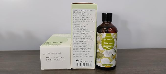 PHATOIL 3.38FL.OZ White Musk Fragrance Oils for Aromatherapy, Essential Oils for Diffusers for Home, Perfect for Diffuser, DIY Candle and Soap Making, DIY Scented Products - 100ml | Long Lasting Scented Oils For Humidifier, Air Freshener, DIY Soap Cand...