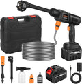 Portable Cordless Pressure Washer, 600PSI Brushless Handheld Wash Machine | 3.0Ah Rechargeable Battery Powered Pressure Washer, 6-in-1 Nozzle with Standard Nozzle for Car Floor Wall Fence Pet Cleaning