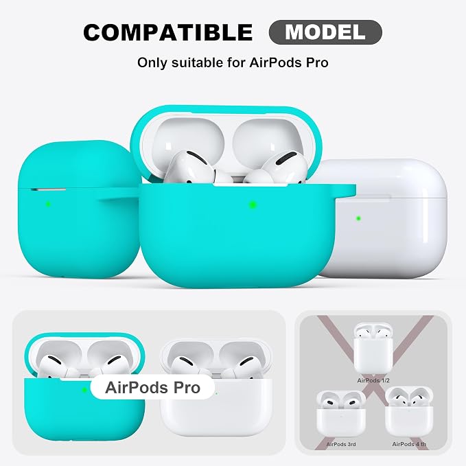 AirPods Pro Case Cover with Keychain, Full Protective Silicone Skin Accessories for Women Men Girl Adult with Apple 2019 Latest AirPods Pro Case, Front LED Visible-Teal