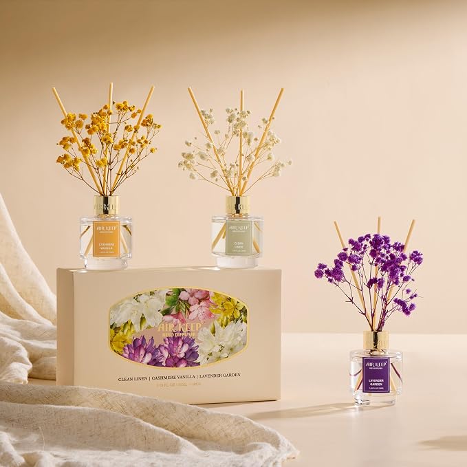 Reed Diffuser Set of 3,Clean Linen Cashmere Vanilla Lavender Garden Oil Reed Diffusers for Bedroom Living Room Office Aromatherapy Oil Reed Diffuser for Gift 50ml x 3