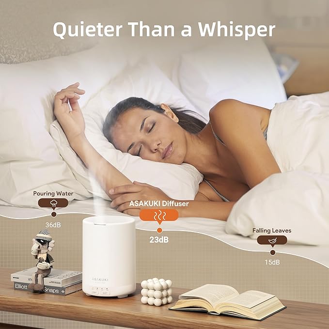 ASAKUKI Essential Oil Diffuser for Home 300 ml Quiet | Automatic Shut-Off, Aromatherapy Diffuser, 7 LED Lights for Living Room, Kitchen, Bedroom, Hotel - Pure White