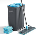 JOYMOOP Mop and Bucket Set, Mops for Floor Cleaning, Wall Mop Cleaner with Long Handle, with 4 Reusable Microfiber Mop Pads - Grey+Cyan Blue