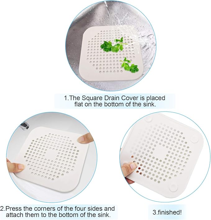 Square Drain Cover for Shower 5.7-inch TPR Drain Hair Catcher Flat Silicone Plug for Bathroom and Kitchen Filter Shower Drain Protection Flat Strainer Stopper with Suction Cups 2 Pack (Grey)