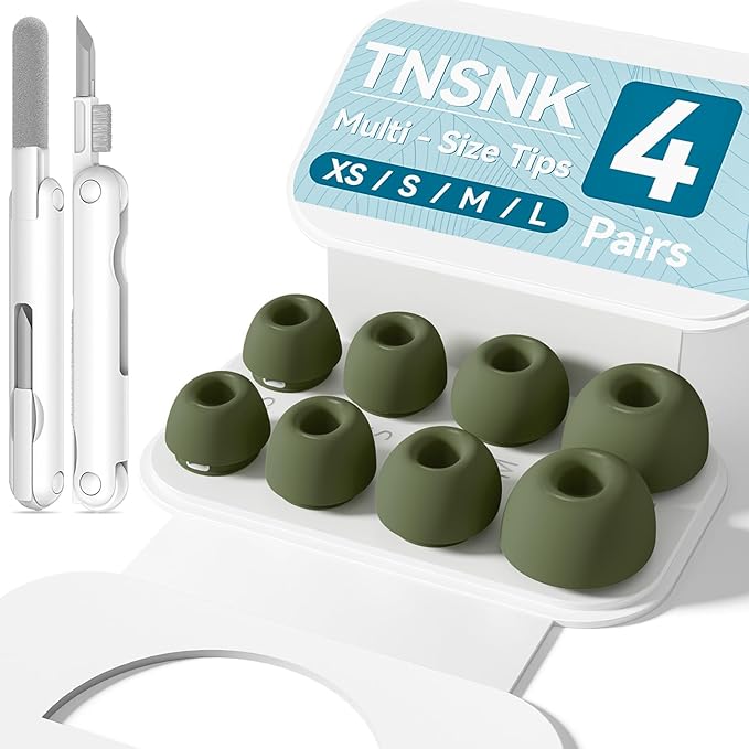 4 Pairs Replacement Ear Tips for AirPods Pro 1st /2nd(G-Green) | with Noise Reduction Hole,Built-in dust Guard Screen Silicone Ear Tips with Cleaning Pen