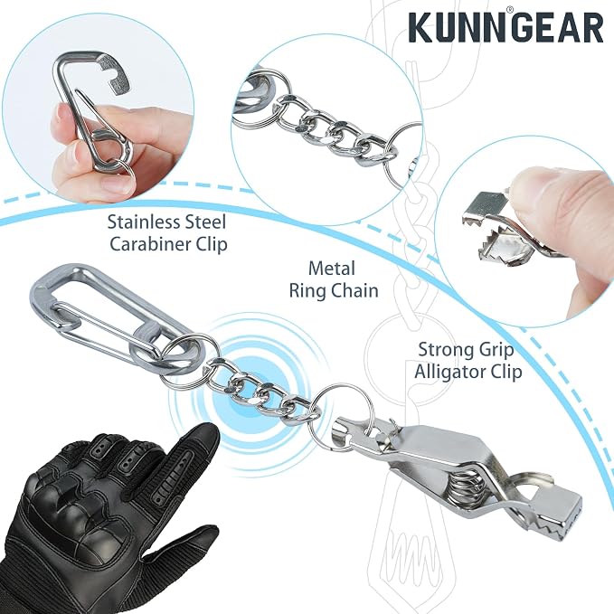 KUNN Metal Glove Clips with Stainless Steel Carabiner Clip, Portable Glove Clips for Work Glove, Glove Holder for Wall Mount