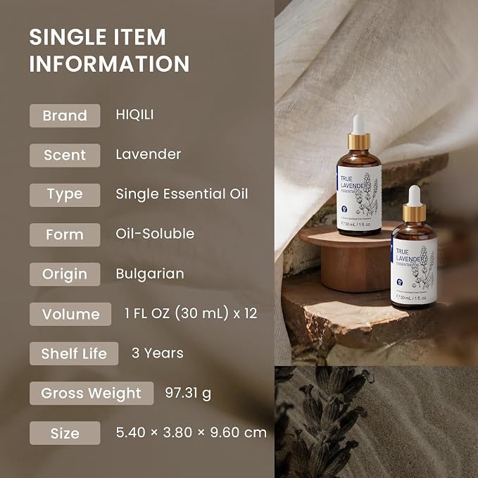 HIQILI Lavender Essential Oil Set, Bulk Wholesale for Business | Hotels Salons & Studios, Calming Scent Promotes Relaxation & Sleep, Holiday Gifts Craft Making & Home Use -1 fl oz (12 Pack)