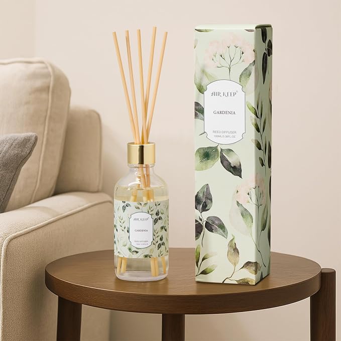 Reed Diffuser Oil Set with Reed Sticks, Gardenia Aromatherapy Oil Scent Diffuser for Home Office Bathroom Decoration Perfume and Gifts 3.38 oz/100ml