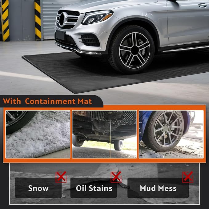 7'9"x16' Garage Floor Mat, Heavy Duty PVC Parking Mat for SUV | 1000D PVC waterproof Non-slip Containment Floor Mats, Raised edges Hold snow, rain & mud to protect car garage floors