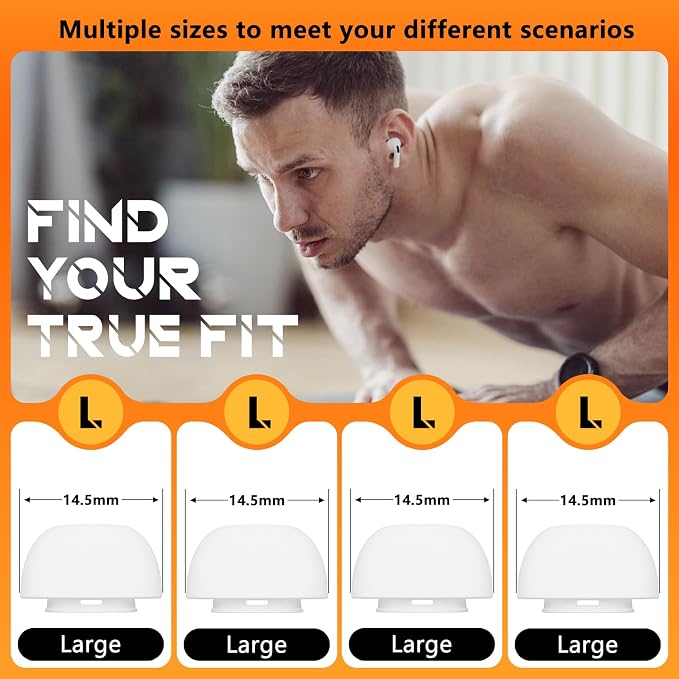 Inesore 4 Pairs Replacement Ear Tips for AirPods Pro 2nd/1st (Large-White) | with Noise Reduction Hole & Built-in dust Guard Screen,Silicone,with Portable Storage Box & Cleaner Pen,(Large-white)