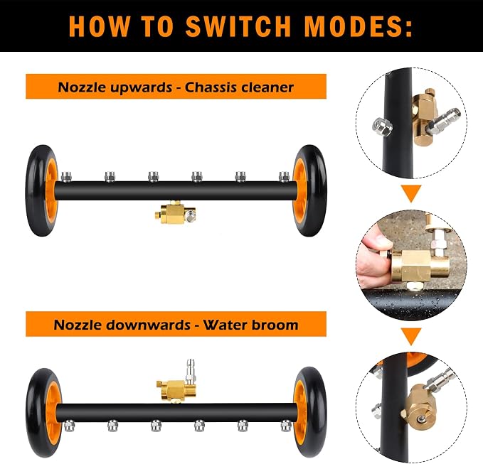 Undercarriage Pressure Washer Attachment with 6 Nozzles, 16" Water Broom | Dual-Function for Pressure Washer Undercarriage Cleaner with 3 Pieces Extension Wand, 4000 PSI, Orange