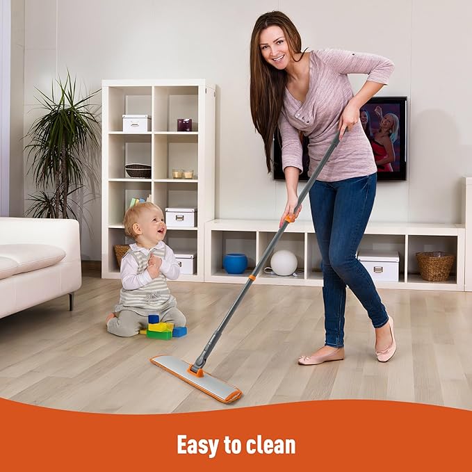 CLEANHOME Flat Mop for Hardwood & Pet Hair, 4 Washable Pads | 4 Reusable Microfiber Pads for Wet/Dry Mopping. 180° Swivel Head & 56" Handle Reaches Under Furniture. Pet Hair Scrubber.