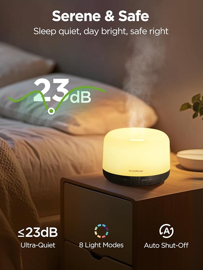 InnoGear 500ml Aromatherapy Diffuser for Home 10 Essential Oil Set, Brown | Gift Set, Remote Control, Automatic Shut-Off, 4 Timers, Quiet, Run up to 18hrs, Cool Mist Humidifier, Large Room, Easy to Use