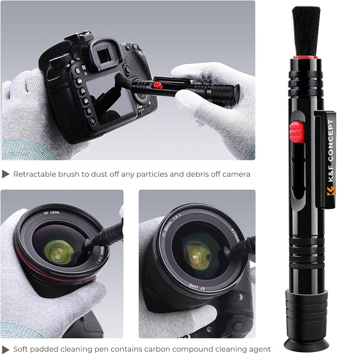 K&F CONCEPT Professional Lens Cleaning Pen X3,Carbon Head,Soft Brush | 3-in-1 Cleaning Effect,Deep Cleaning,Telescopic Button,for Canon Nikon,Camera Optical Lenses and Glasses Clean, MP04