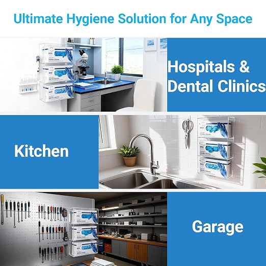 Triple Glove Box Holder Wall Mount, 3 Compartments Clear Acrylic Rubber Nitrile Gloves Dispenser for Lab, Hospital, Kitchen - Side-Loading - Mounting Hardware Included -10 x 3.5 x 16.4 IN